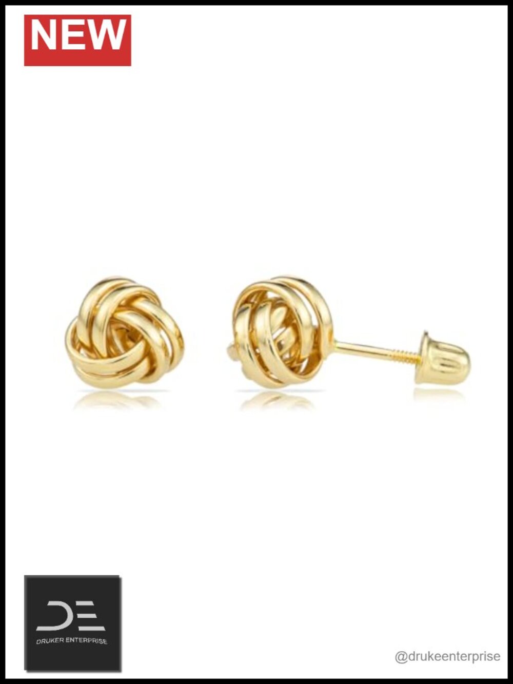 14k Yellow Gold Love Knot Stud Earrings Screw Back 7mm